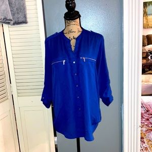 Calvin Klein size large blue button up blouse